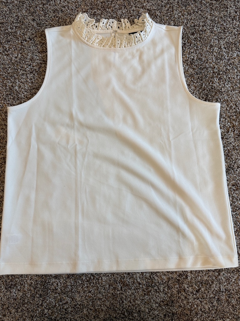 Ann Taylor Cream Lace-Trim Sleeveless Tank